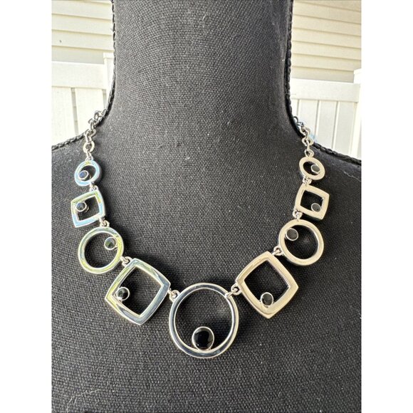 WHBM Silver Tone Black CZ Reversible Chain Chain Statement Necklace NEW - Picture 2 of 14